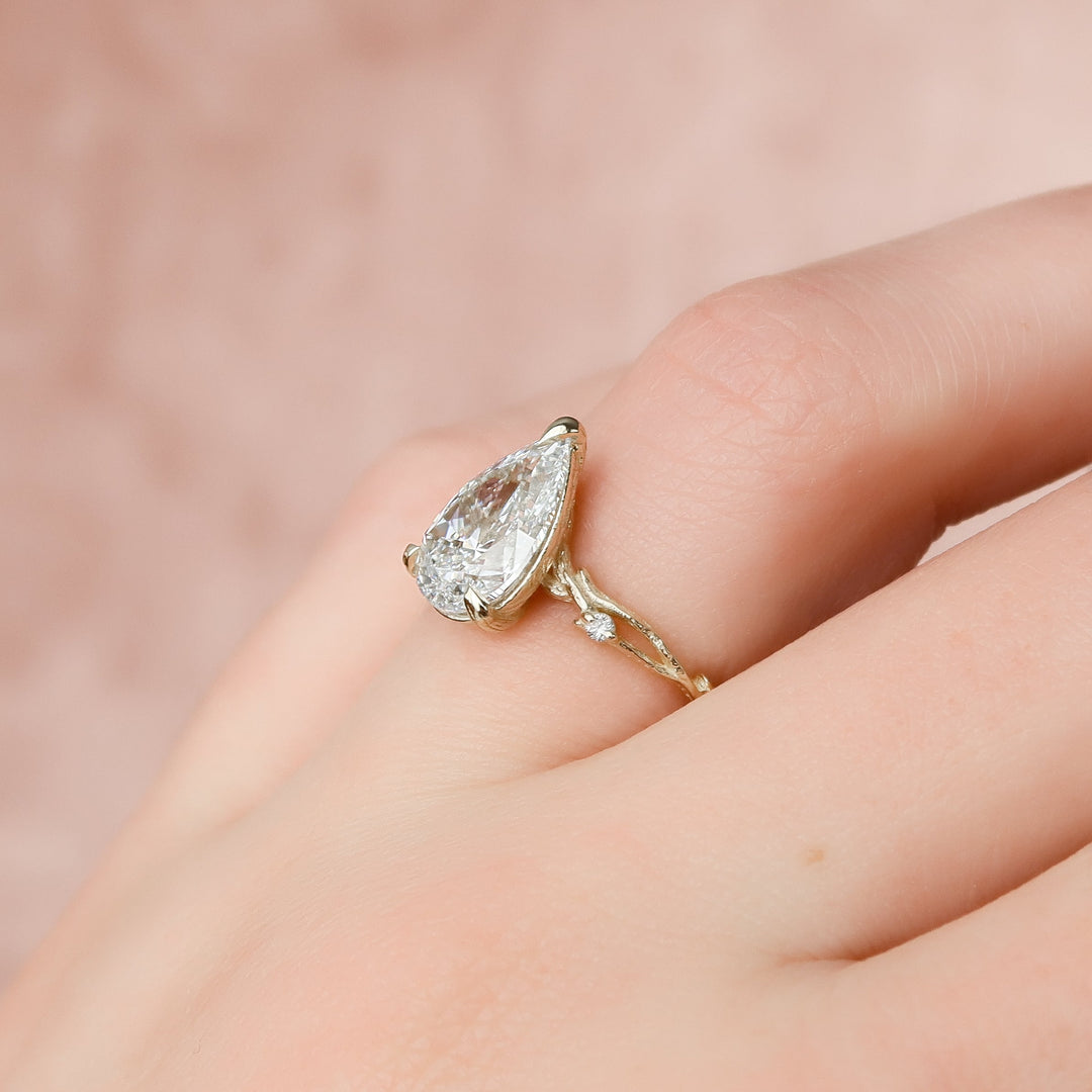 The Textured Coco Pear Lab Diamond Moissanite Engagement Ring