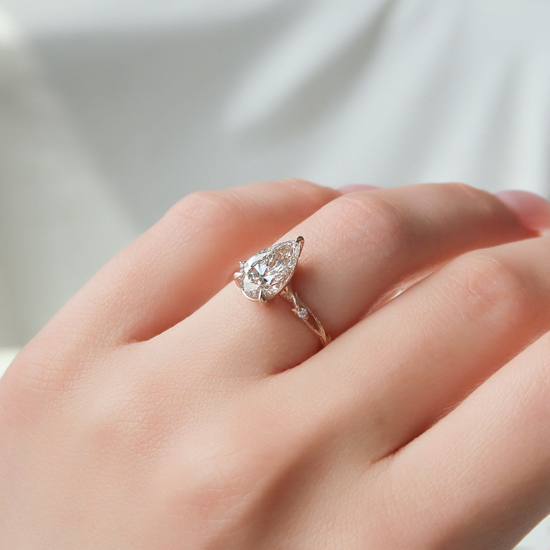 The Textured Coco Pear Lab Diamond Moissanite Engagement Ring