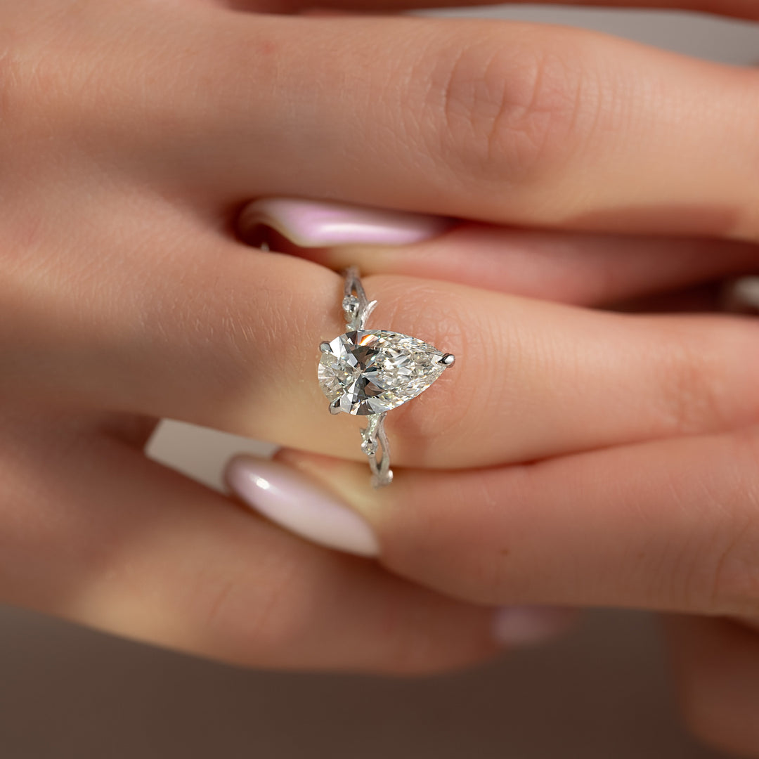 The Textured Coco Pear Lab Diamond Moissanite Engagement Ring