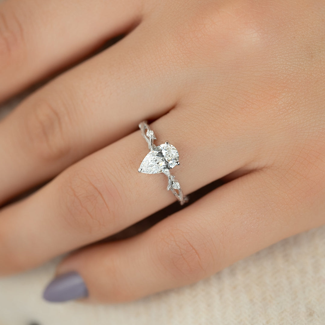 The Textured Coco Pear Lab Diamond Moissanite Engagement Ring
