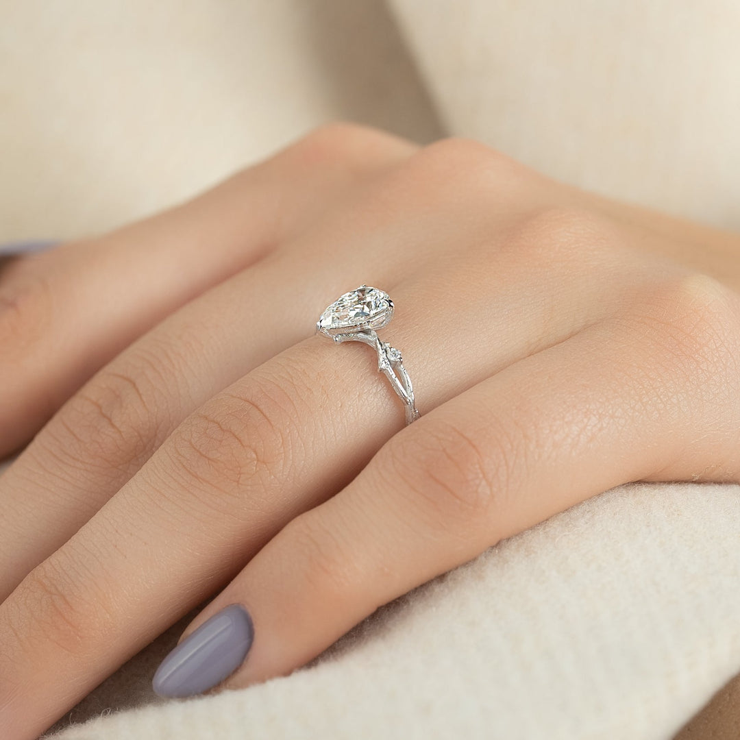 The Textured Coco Pear Lab Diamond Moissanite Engagement Ring