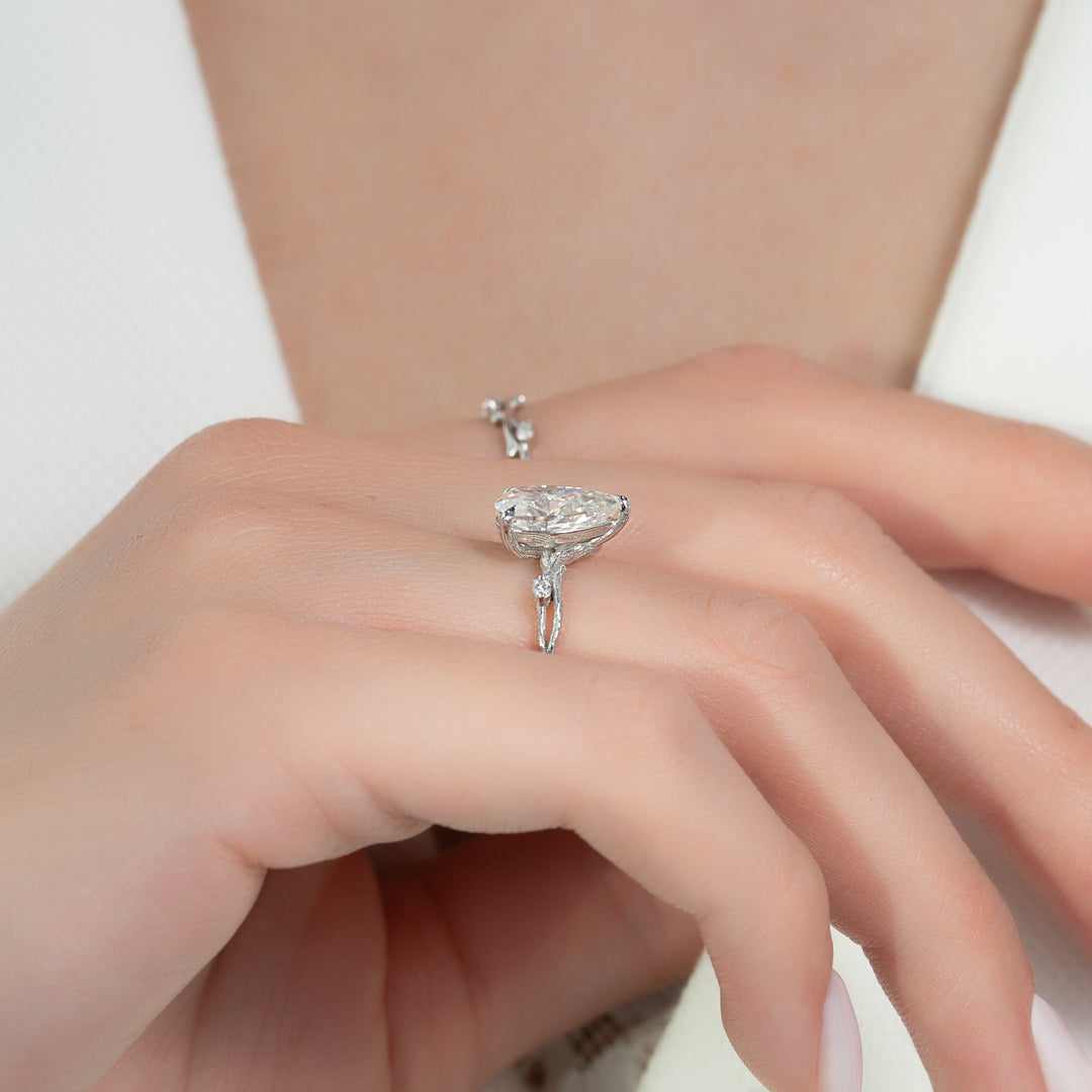 The Textured Coco Pear Lab Diamond Moissanite Engagement Ring