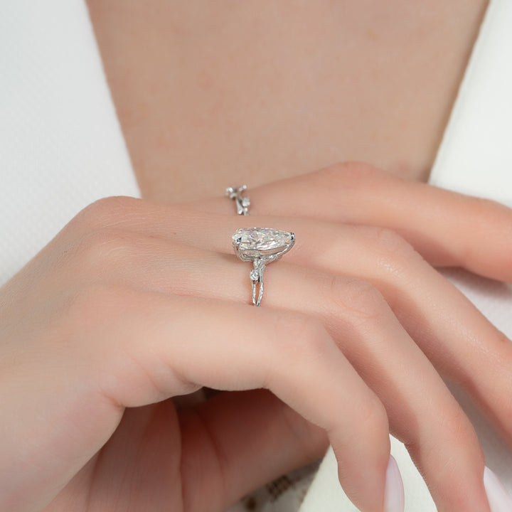 The Textured Coco Pear Lab Diamond Moissanite Engagement Ring *Shown with 1.5 ct #material_white