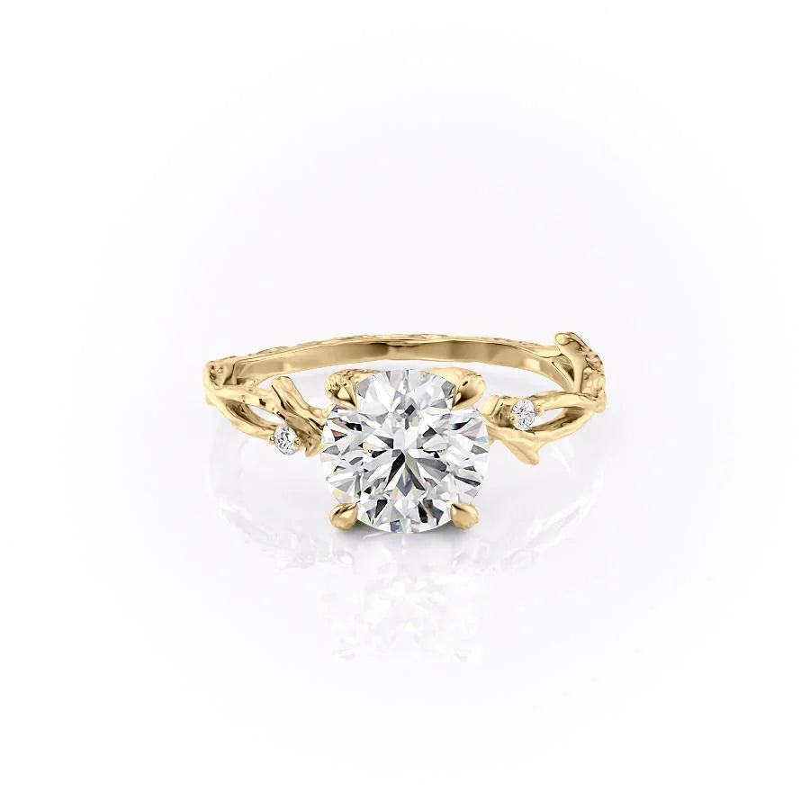 The Textured Coco Set With Round Side Stone Lab Diamond 1 Carat 14K Gold#material_gold