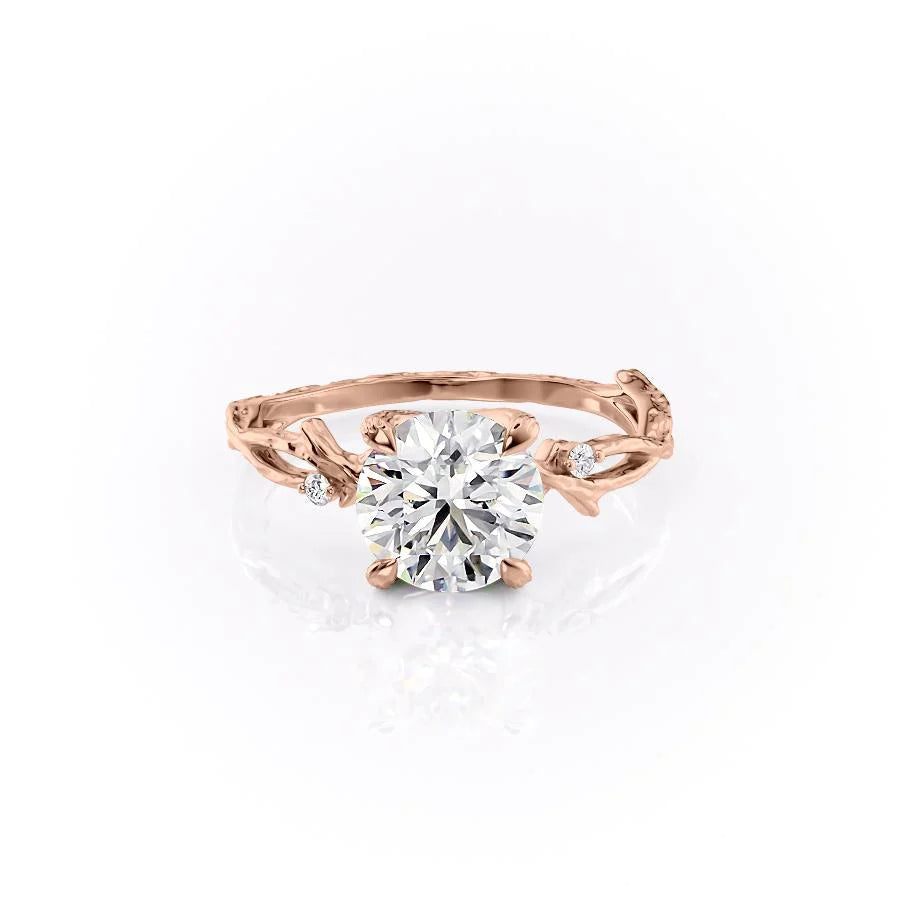 The Textured Coco Set With Round Side Stone Lab Diamond 1 Carat 14K Rose#material_rose