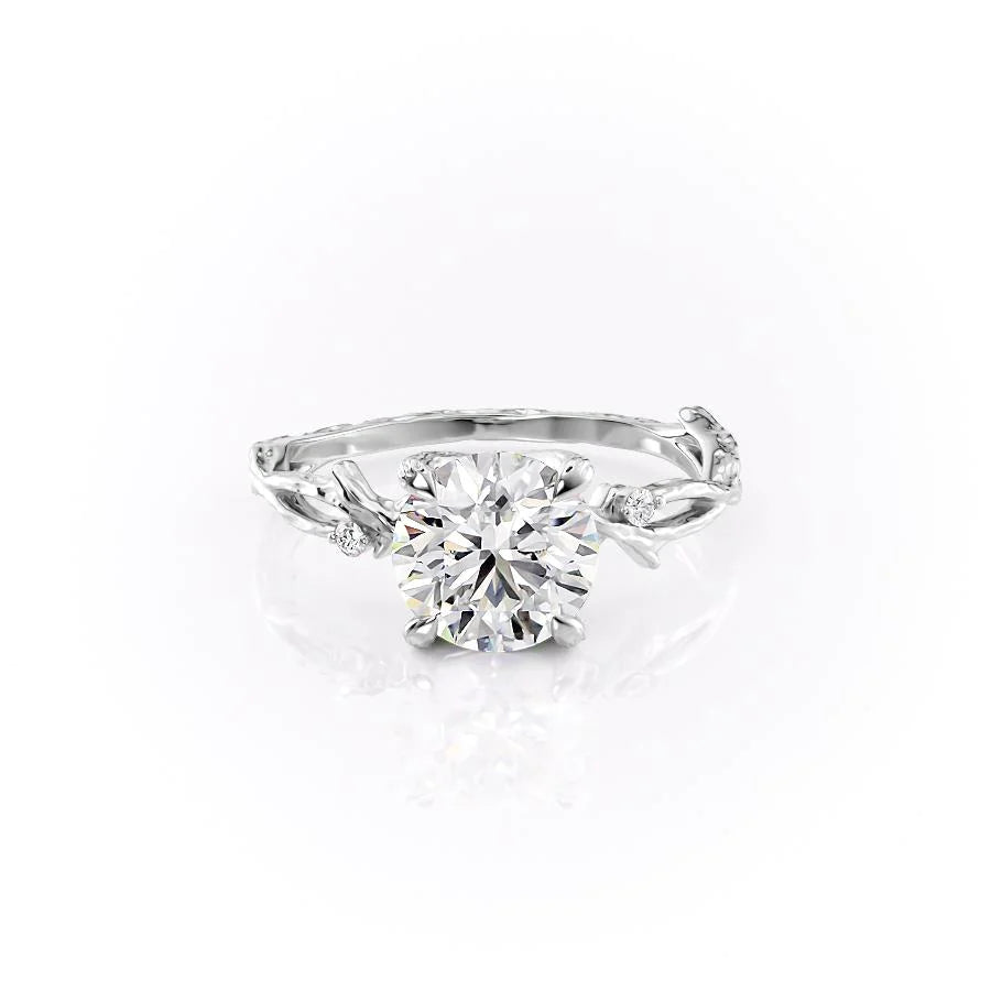 The Textured Coco Set With Round Side Stone Lab Diamond 1 Carat 14K White#material_white