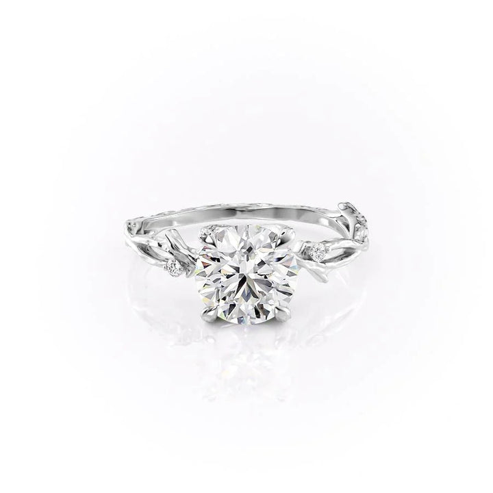 The Textured Coco Set With Round Side Stone Lab Diamond 1 Carat 14K White#material_white