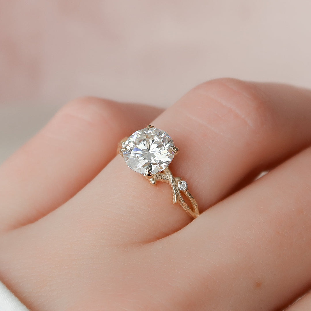 The Textured Coco Round Lab Diamond Moissanite Engagement Ring