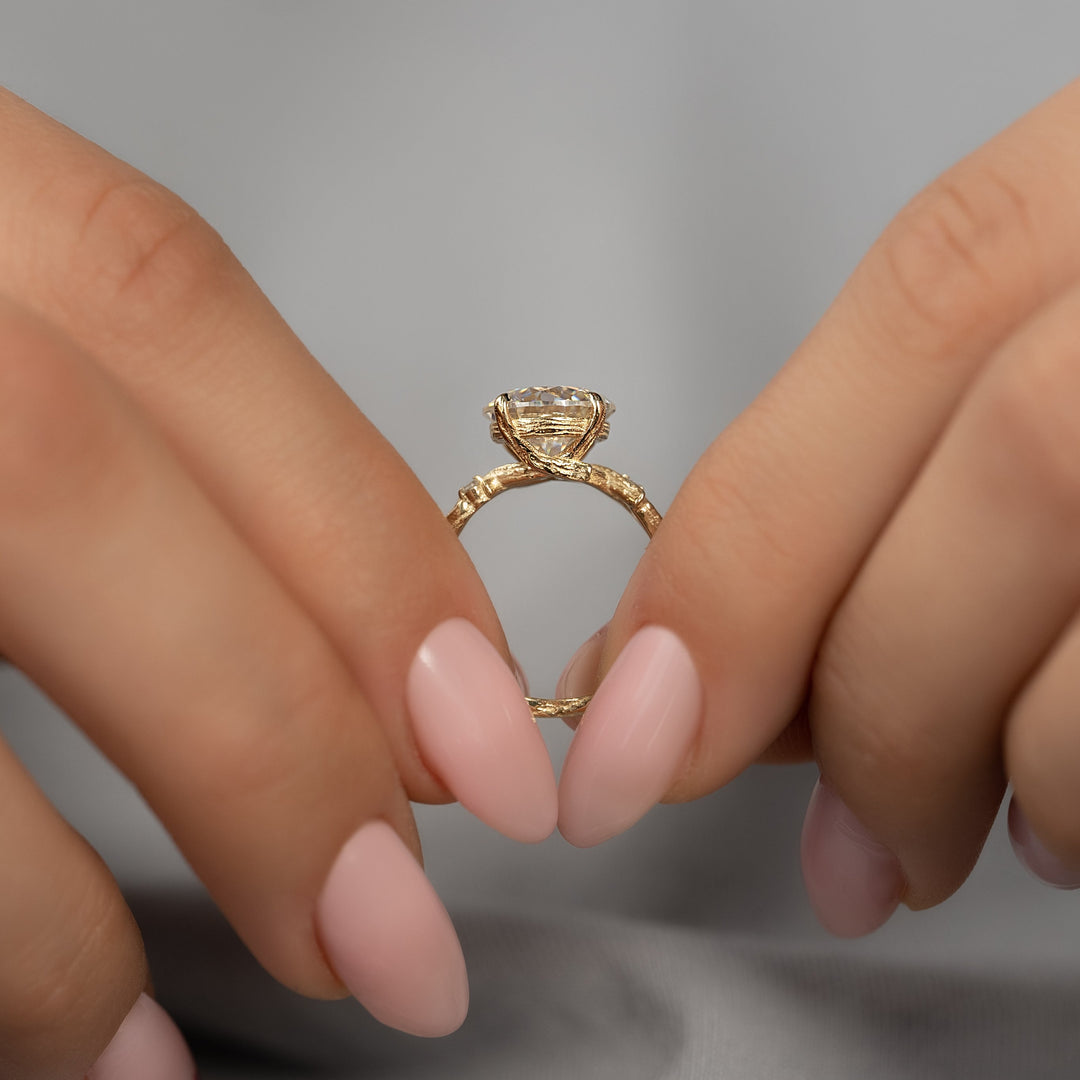 The Textured Coco Round Lab Diamond Moissanite Engagement Ring