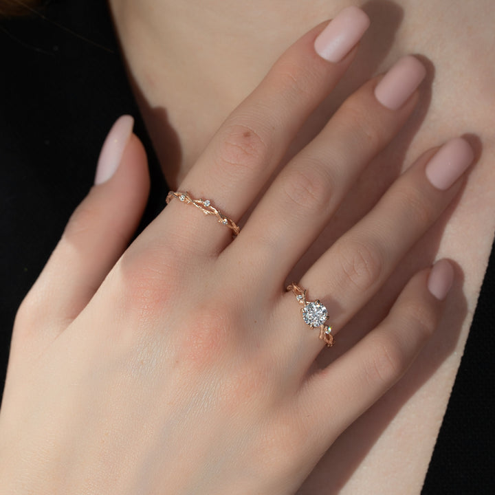 The Textured Coco Round Lab Diamond Moissanite Engagement Ring *Shown with 1 ct #material_rose