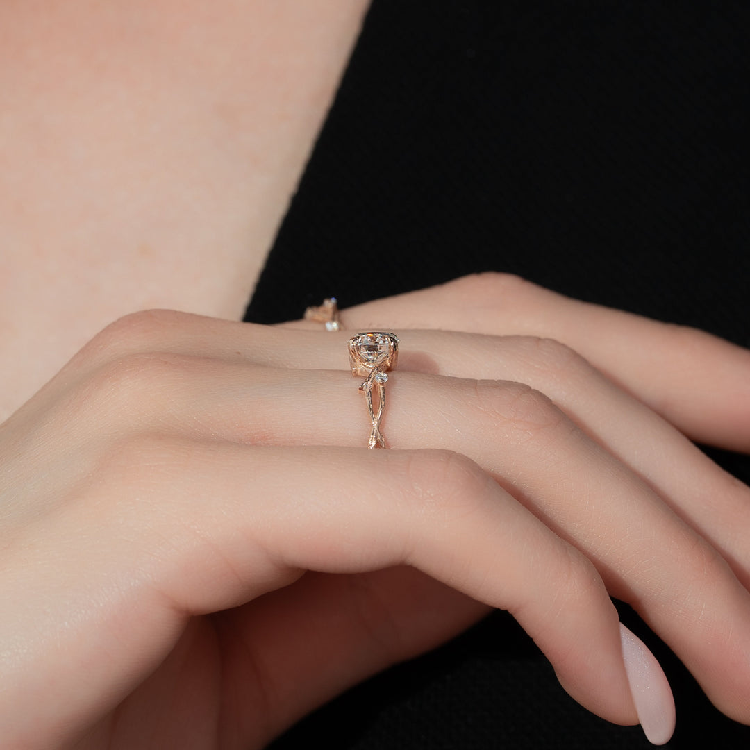 The Textured Coco Round Lab Diamond Moissanite Engagement Ring