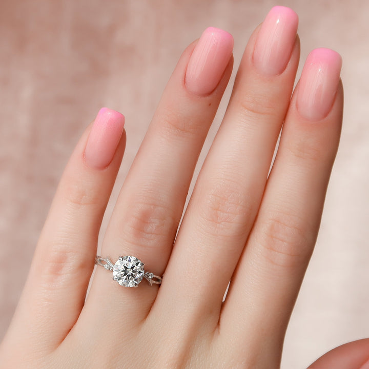 The Textured Coco Round Lab Diamond Moissanite Engagement Ring *Shown with 2 ct #material_white