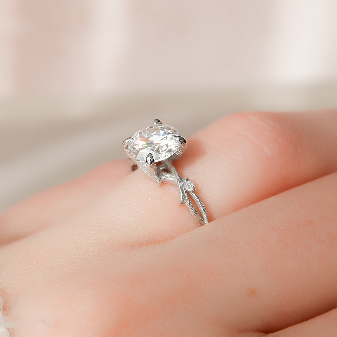 The Textured Coco Round Lab Diamond Moissanite Engagement Ring