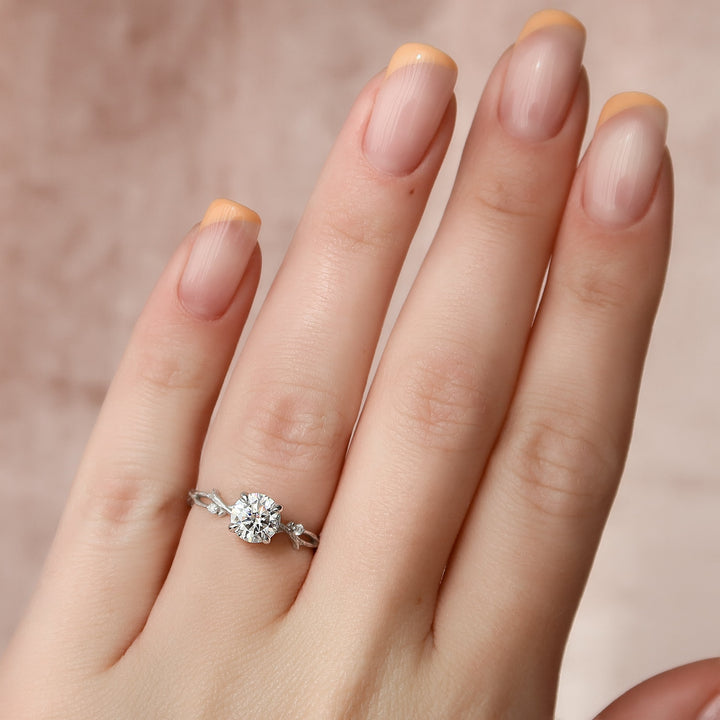 The Textured Coco Round Lab Diamond Moissanite Engagement Ring *Shown with 1 ct #material_white