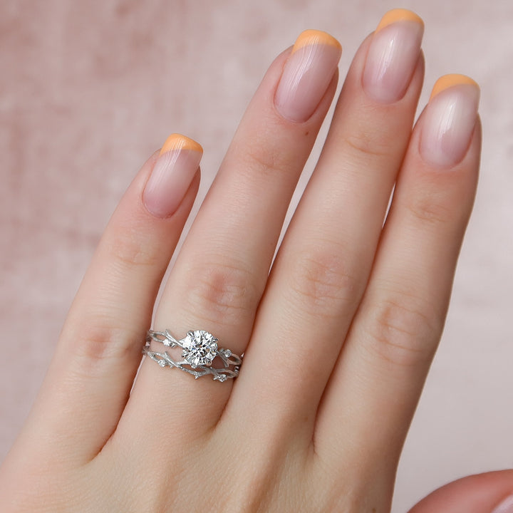 The Textured Coco Round Lab Diamond Moissanite Engagement Ring *Shown with 1 ct #material_white