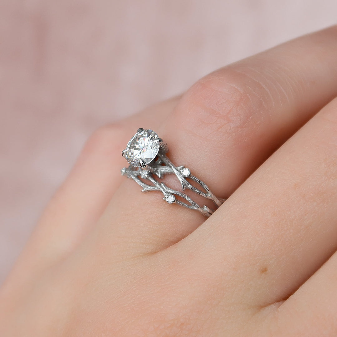 The Textured Coco Round Lab Diamond Moissanite Engagement Ring