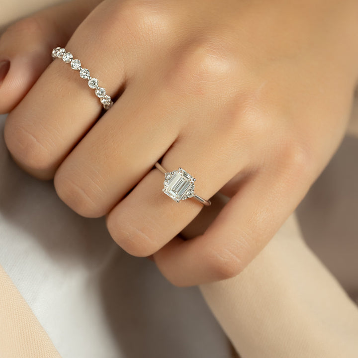 The Violet Set With Emerald Side Stone Moissanite#material_14k-white