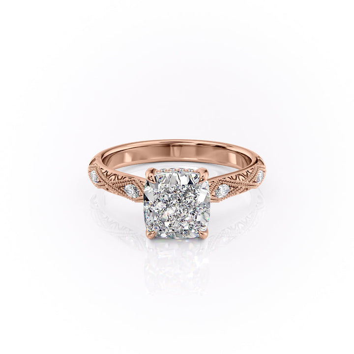 The Vivian Set With A Cushion Vintage Lab Diamond 1 Carat 14K Rose#material_14k-rose