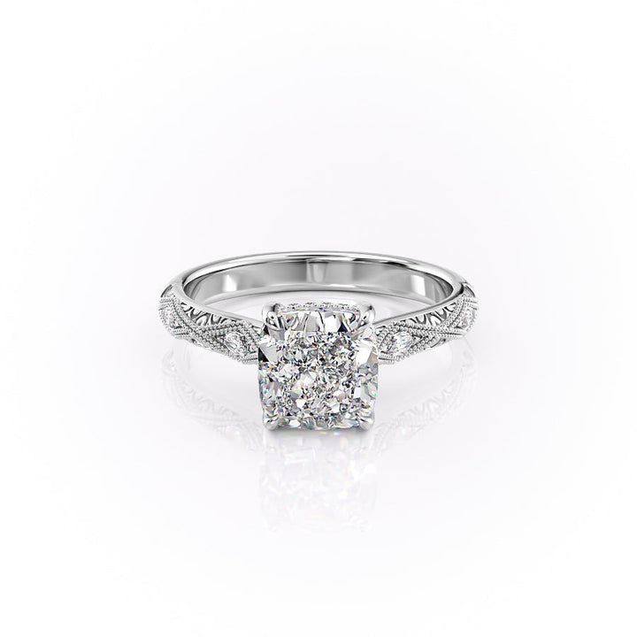 The Vivian Set With A Cushion Vintage Lab Diamond 1 Carat 18K White#material_18k-white