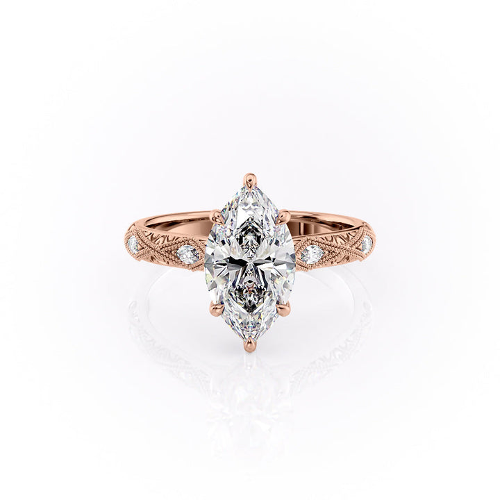 The Vivian Set With A Marquise Vintage Lab Diamond 1 Carat 14K Rose#material_14k-rose