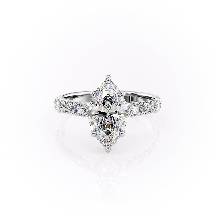 The Vivian Set With A Marquise Vintage Moissanite 1 Carat 14K White#material_14k-white