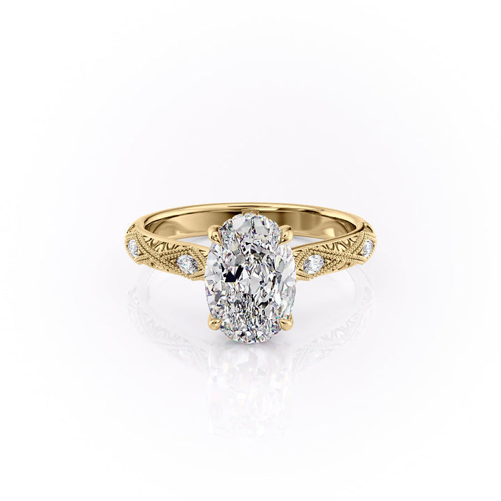 The Vivian Set With A Oval Vintage Lab Diamond 1 Carat 14K Gold#material_14k-gold