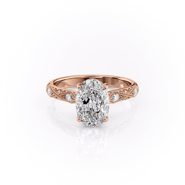 The Vivian Set With A Oval Vintage Lab Diamond 1 Carat 14K Rose#material_14k-rose