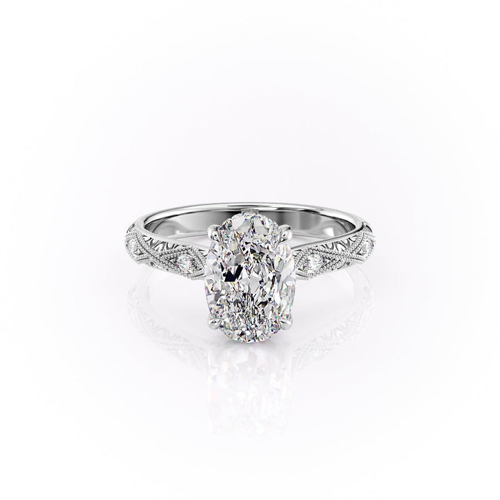 The Vivian Set With A Oval Vintage Lab Diamond 1 Carat 18K White#material_18k-white