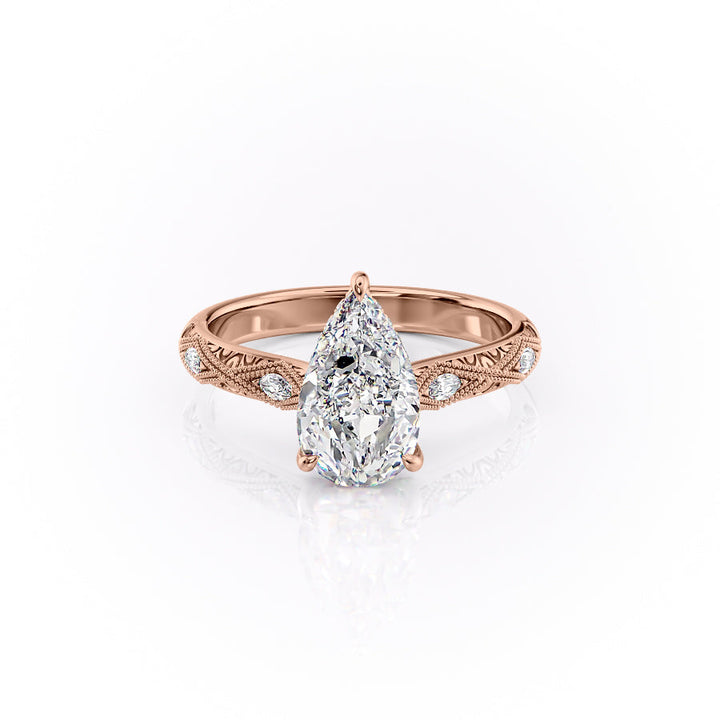 The Vivian Set With A Pear Vintage Lab Diamond 1 Carat 14K Rose#material_14k-rose