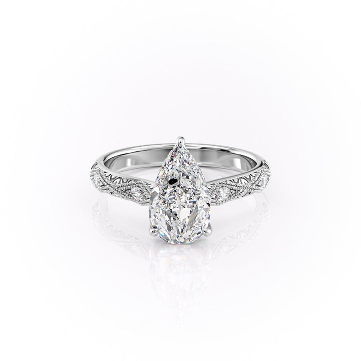 The Vivian Set With A Pear Vintage Moissanite 1 Carat 18K White#material_18k-white