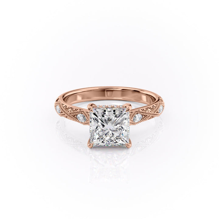 The Vivian Set With A Princess Vintage Moissanite 1 Carat 14K Rose#material_14k-rose