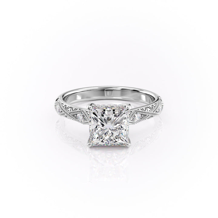 The Vivian Set With A Princess Vintage Lab Diamond 1 Carat 14K White#material_14k-white