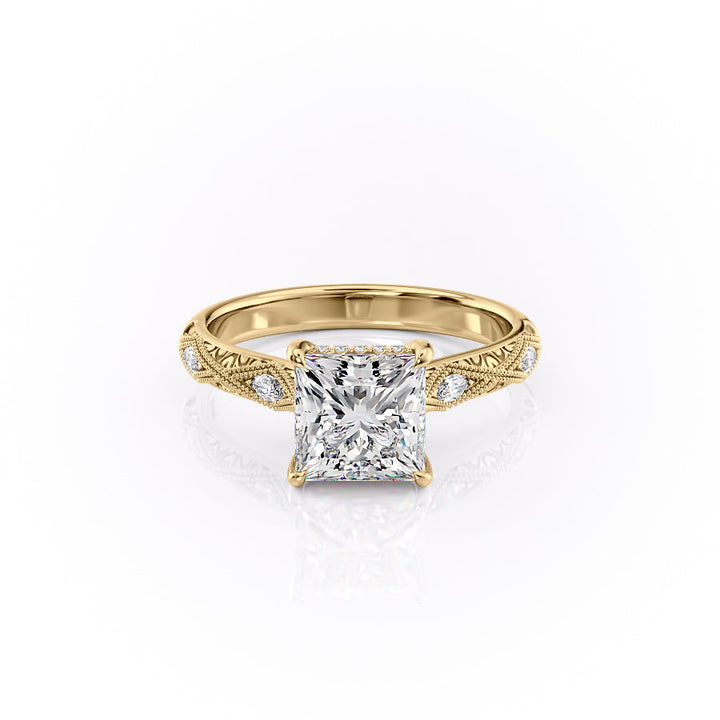 The Vivian Set With A Princess Vintage Moissanite 1 Carat 18K Gold#material_18k-gold