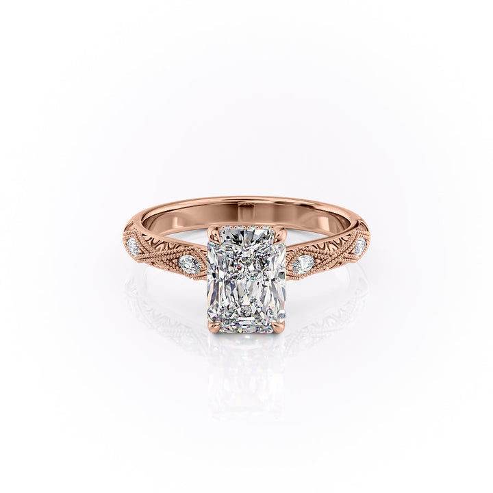 The Vivian Set With A Radiant Vintage Moissanite 1 Carat 14K Rose#material_14k-rose
