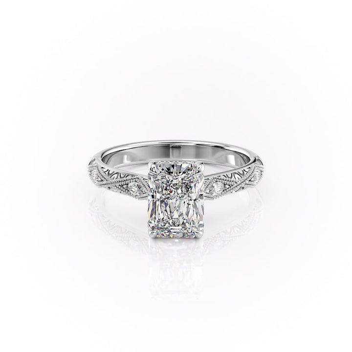 The Vivian Set With A Radiant Vintage Lab Diamond 1 Carat 18K White#material_18k-white