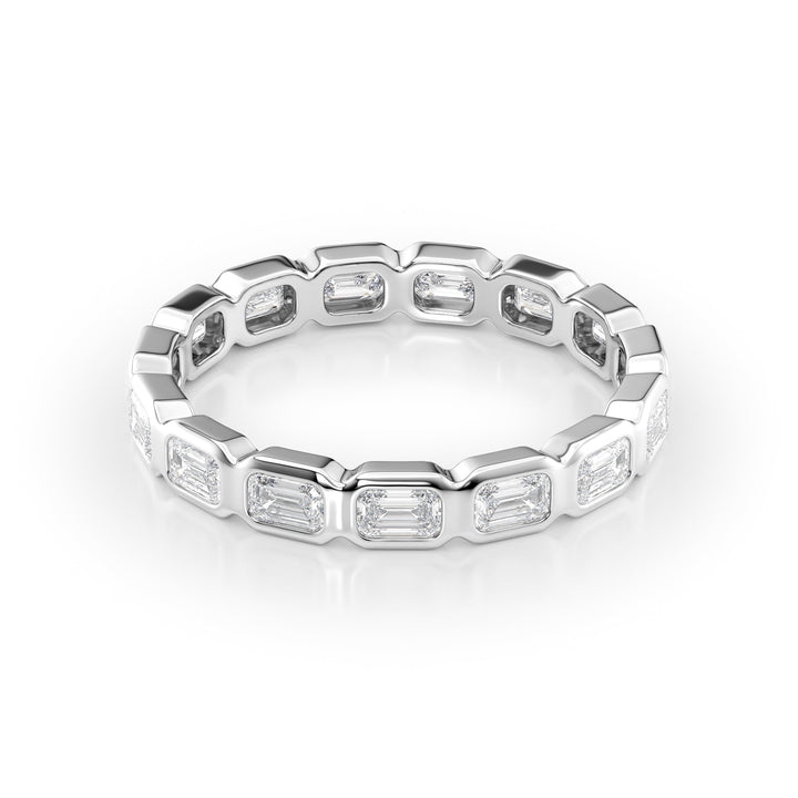 1.5ct East West Emerald Bezel Eternity Eternity Rings 14K White Emerald Lab Diamonds#material_14k-white