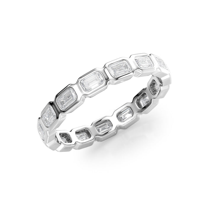 1.5ct East West Emerald Bezel Eternity Eternity Rings 14K White Emerald Lab Diamonds#material_14k-white