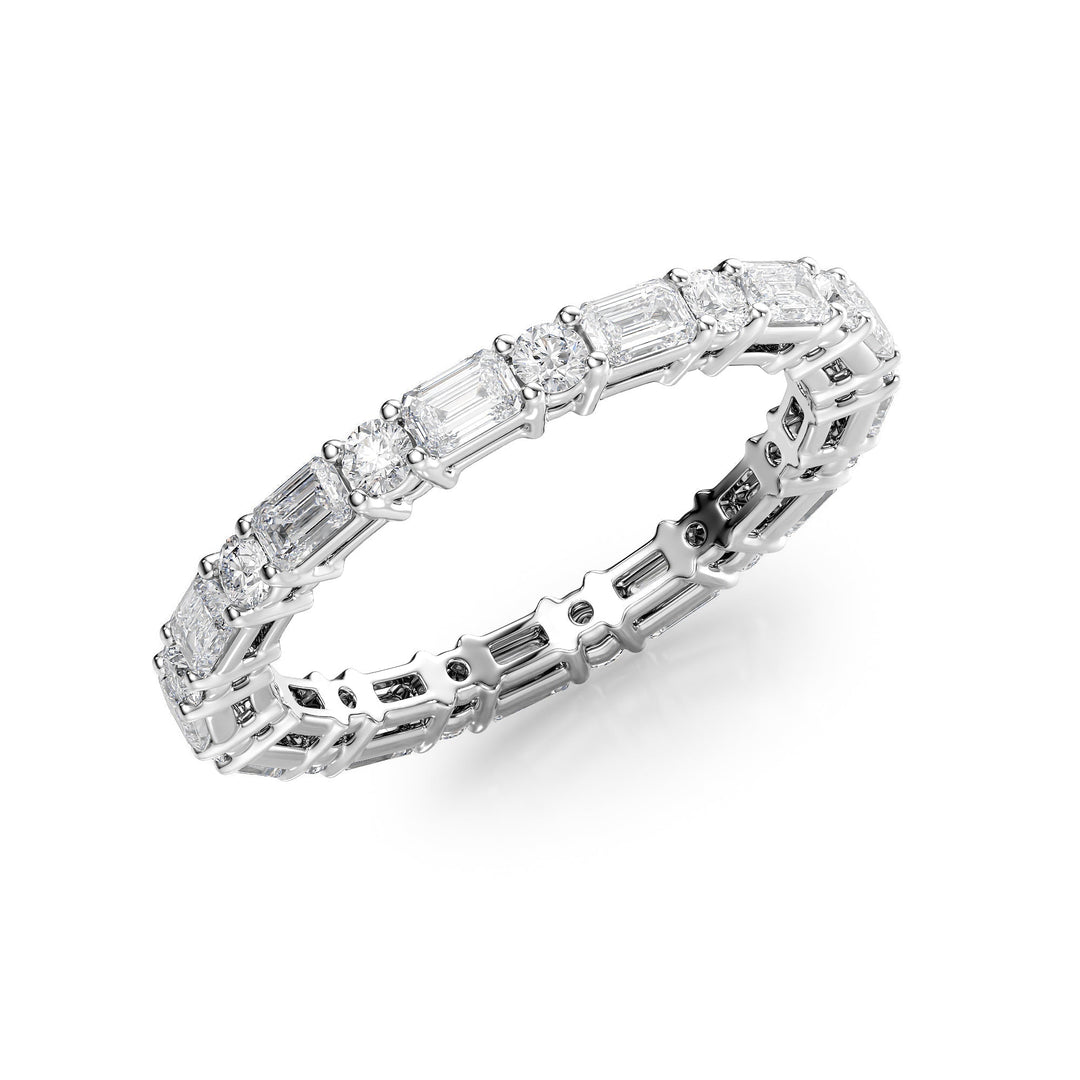 1.7ct Alternating Emerald and Round Basket Eternity Eternity Rings 14K White Emerald Lab Diamonds#material_14k-white