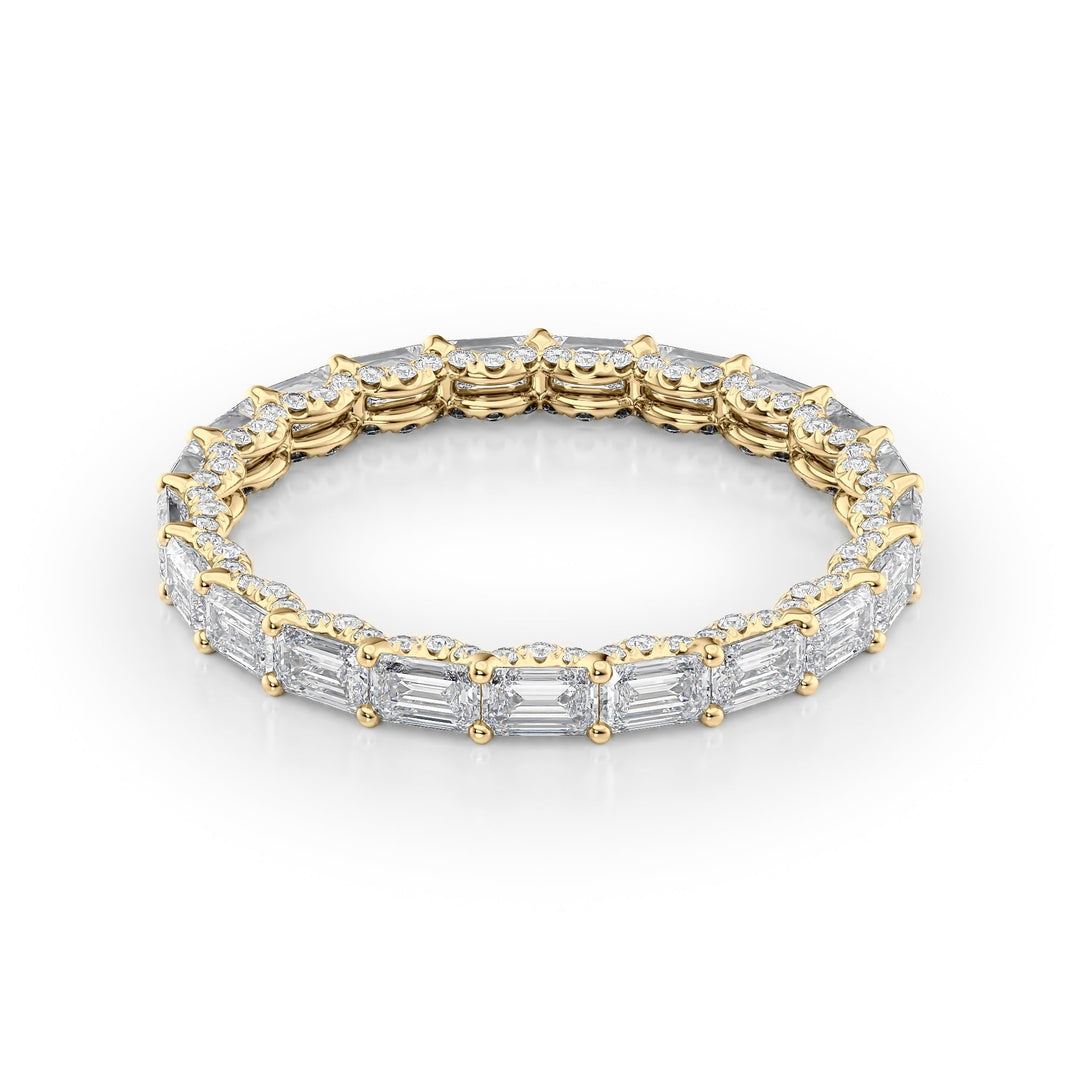 2.3ct East West Emerald U Pave Prong Eternity Eternity Rings 14K Gold Emerald Lab Diamonds#material_14k-gold