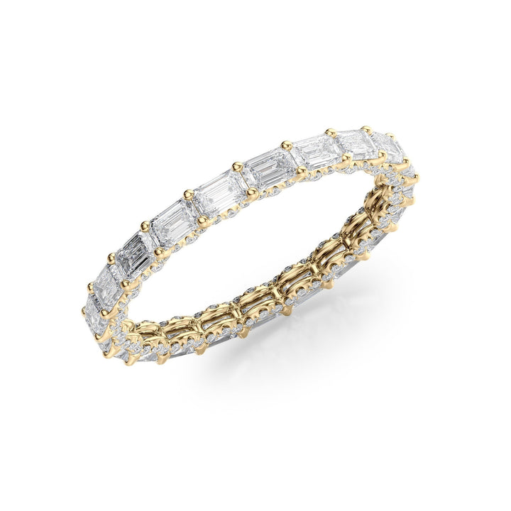 2.3ct East West Emerald U Pave Prong Eternity Eternity Rings 14K Gold Emerald Lab Diamonds#material_14k-gold