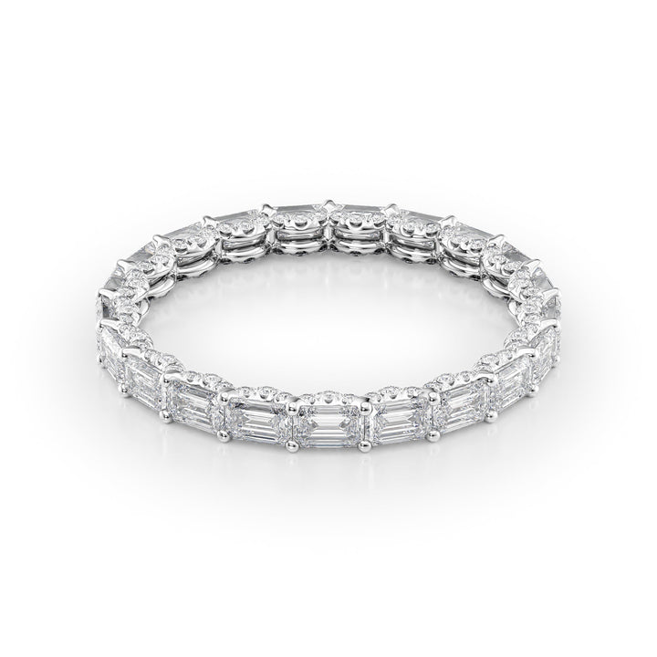 2.3ct East West Emerald U Pave Prong Eternity Eternity Rings 14K White Emerald Lab Diamonds#material_14k-white