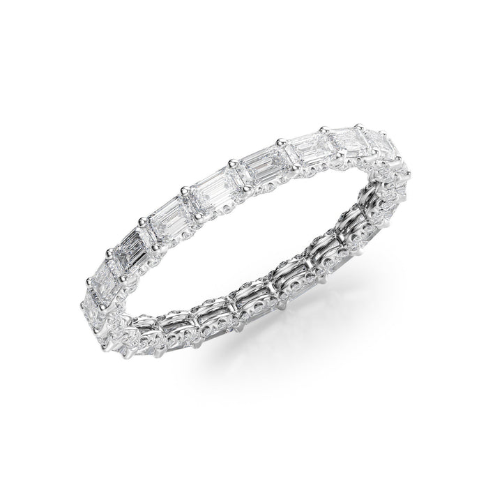 2.3ct East West Emerald U Pave Prong Eternity Eternity Rings 14K White Emerald Lab Diamonds#material_14k-white