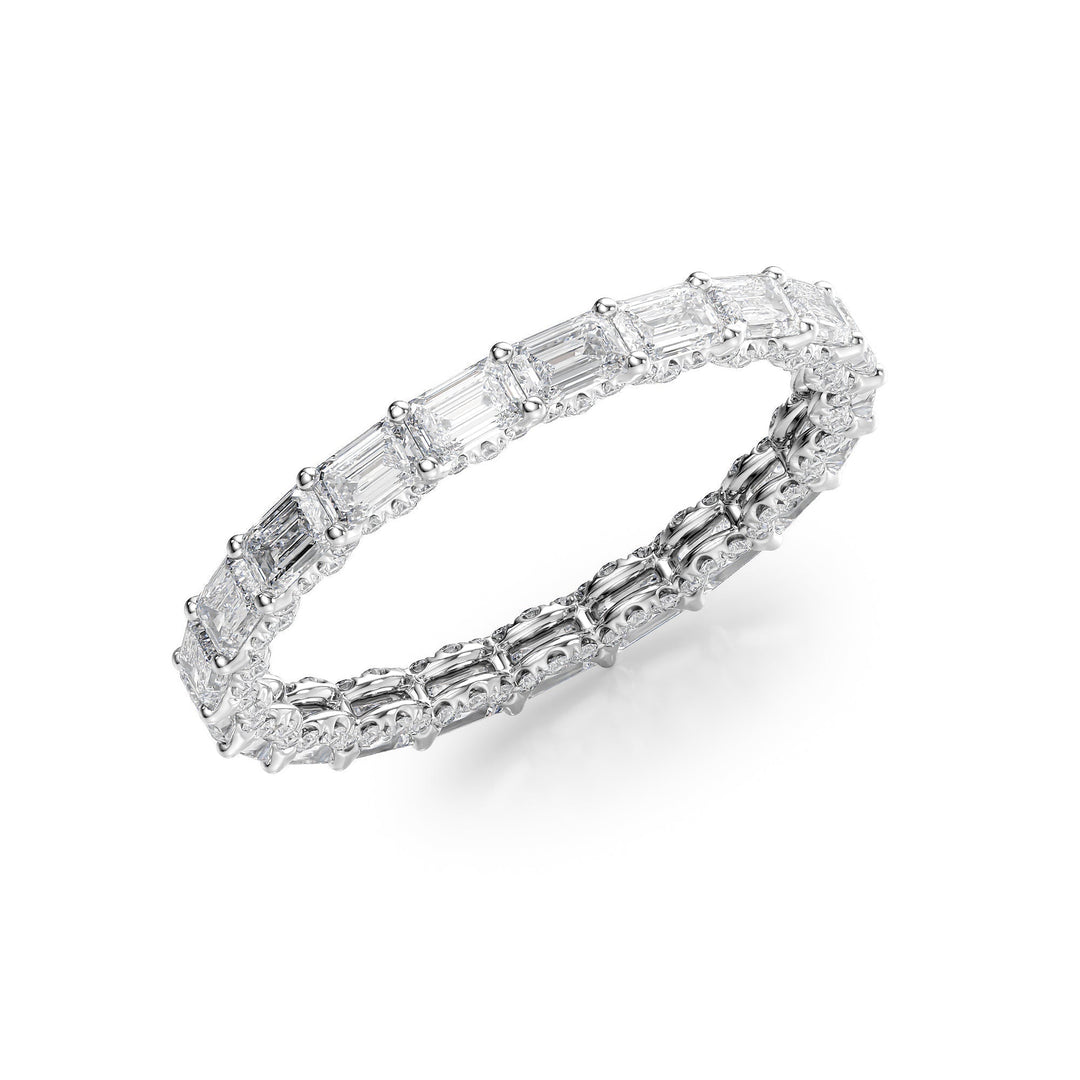 2.3ct East West Emerald U Pave Prong Eternity Eternity Rings 18K White Emerald Lab Diamonds#material_18k-white