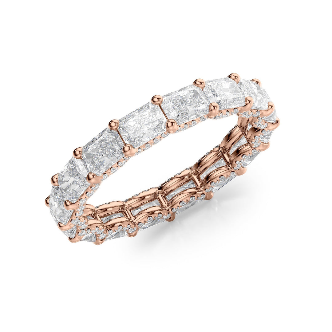 2.3ct East West Radiant U Pave Prong Eternity Eternity Rings 14K Rose Radiant Lab Diamonds#material_14k-rose