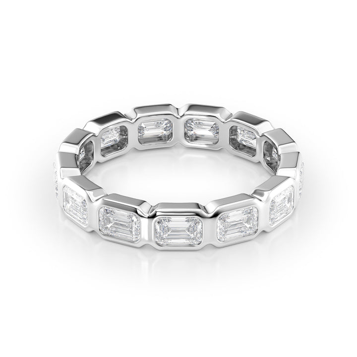 2.5ct East West Emerald Bezel Eternity Eternity Rings 14K White Emerald Lab Diamonds#material_14k-white