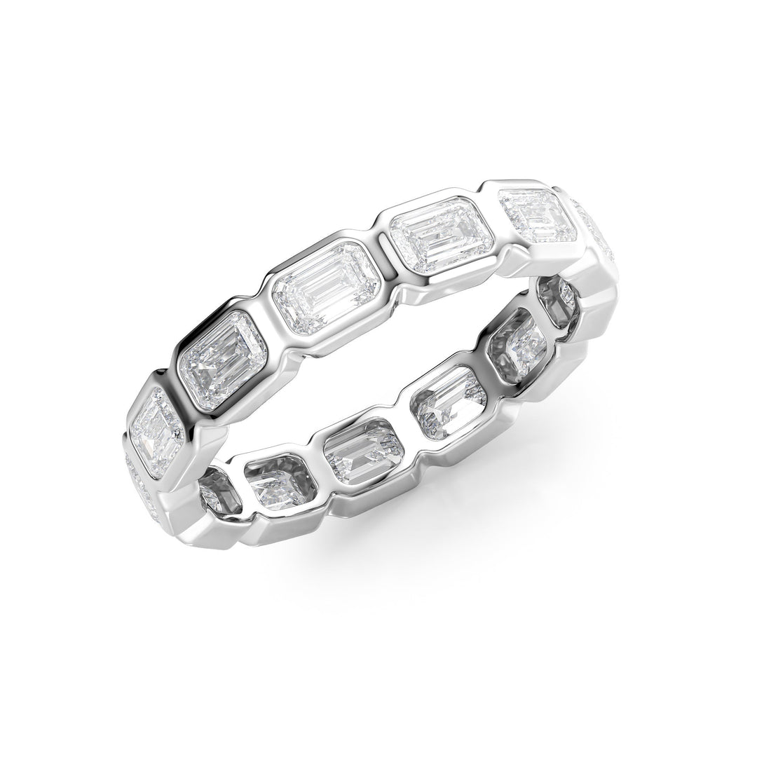 2.5ct East West Emerald Bezel Eternity Eternity Rings 14K White Emerald Lab Diamonds#material_14k-white