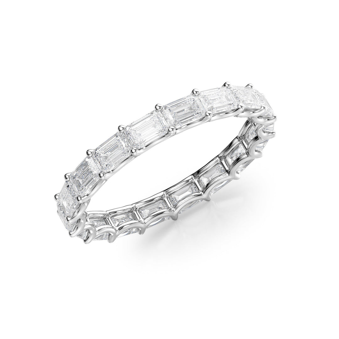 2.5ct East West Emerald U Prong Eternity Eternity Rings 14K White Emerald Lab Diamonds#material_14k-white