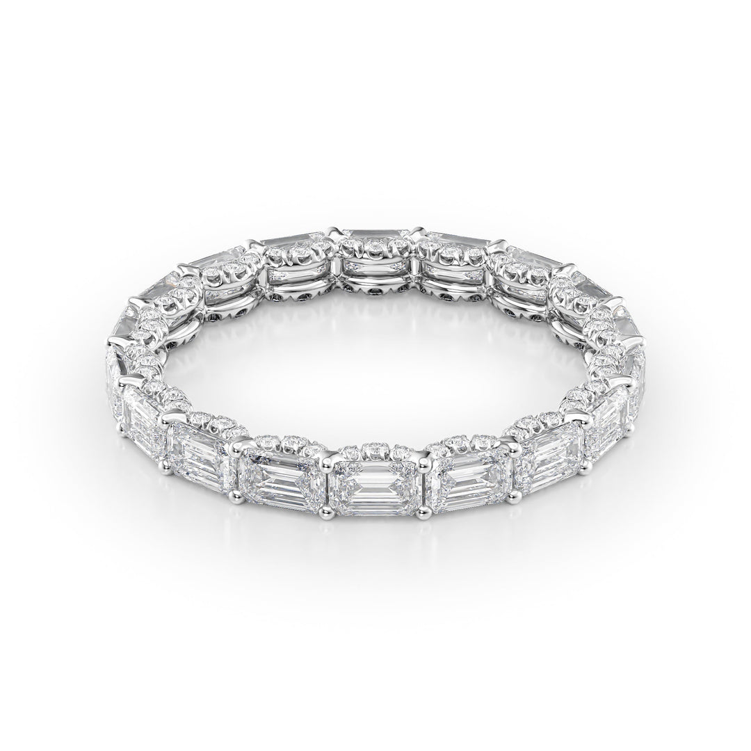 2.8ct East West Emerald U Pave Prong Eternity Eternity Rings 14K White Emerald Lab Diamonds#material_14k-white