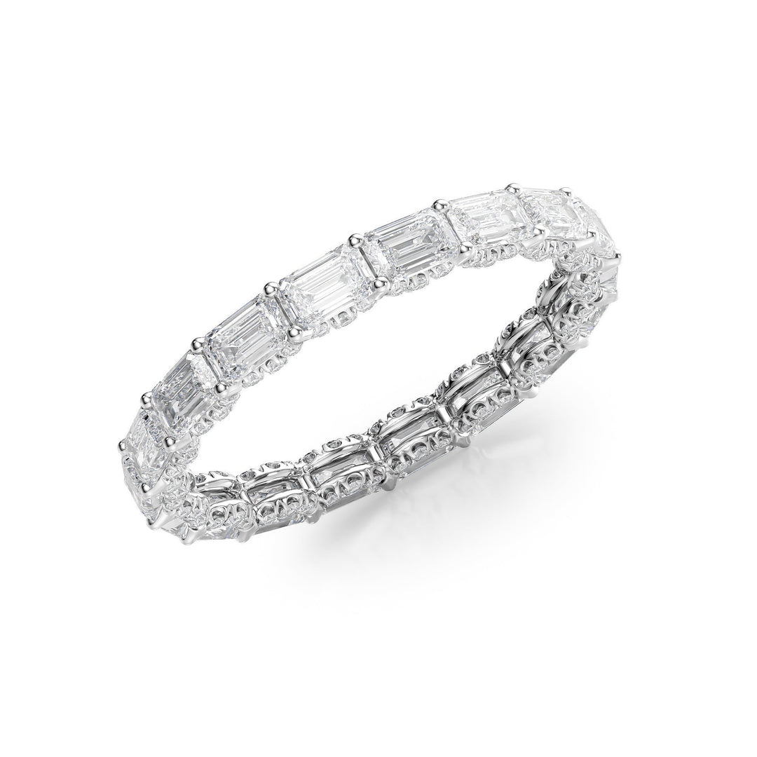 2.8ct East West Emerald U Pave Prong Eternity Eternity Rings 18K White Emerald Lab Diamonds#material_18k-white