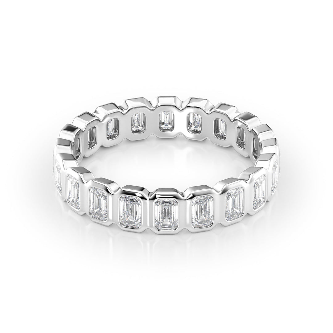 2ct Emerald Bezel Eternity Eternity Rings 14K White Emerald Lab Diamonds#material_14k-white